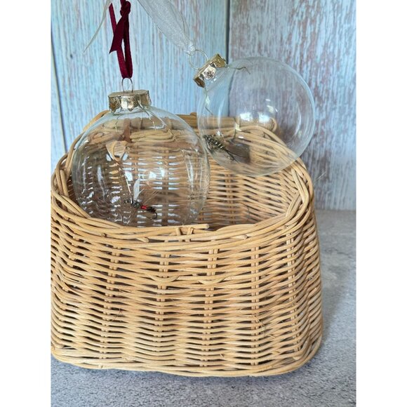 Glass Fishing Lure Ornaments With Wicker Basket - Set Of 2 2 3/4" & 3 1/4" - Picture 8 of 8